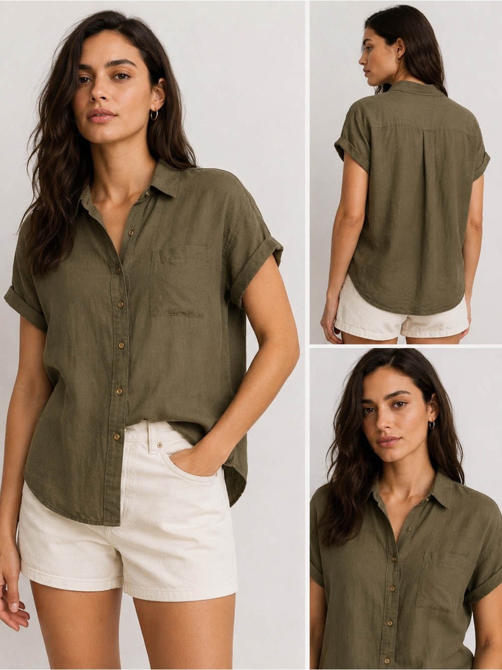 Calvin Klein Olive Linen Blend Button-Up Shirt | Medium